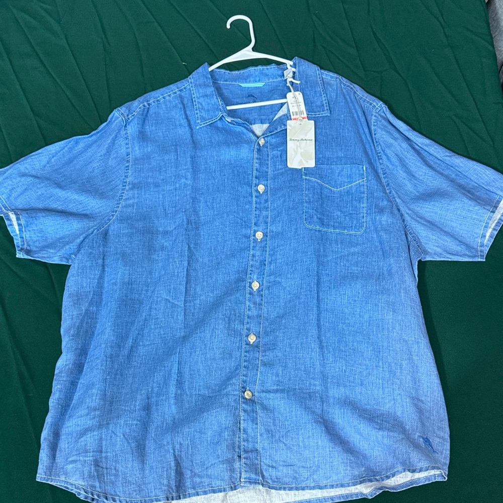 Tommy Bahama Sea Glass Breeze Shirt 3XLT Big & Tall Denim Linen NWT